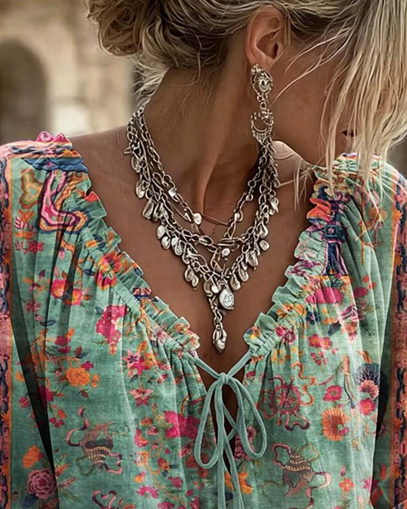Blouse À Manches Volants À Lacets