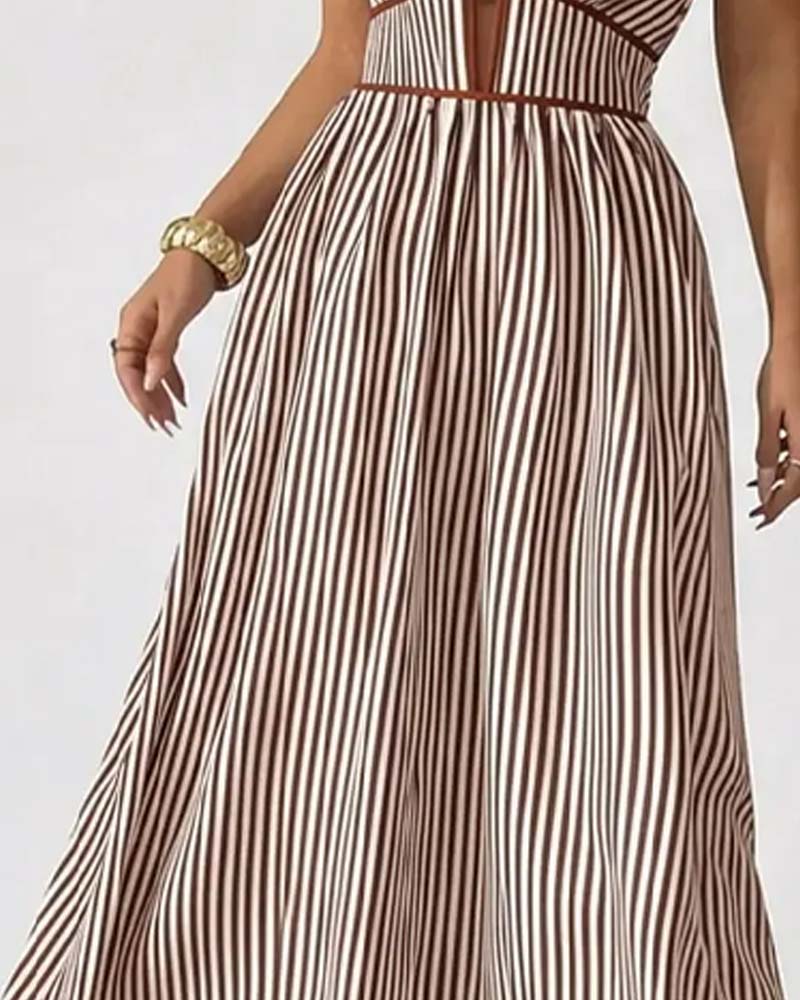 Robes Profond Col V Bretelle Spaghetti Rayure Longue
