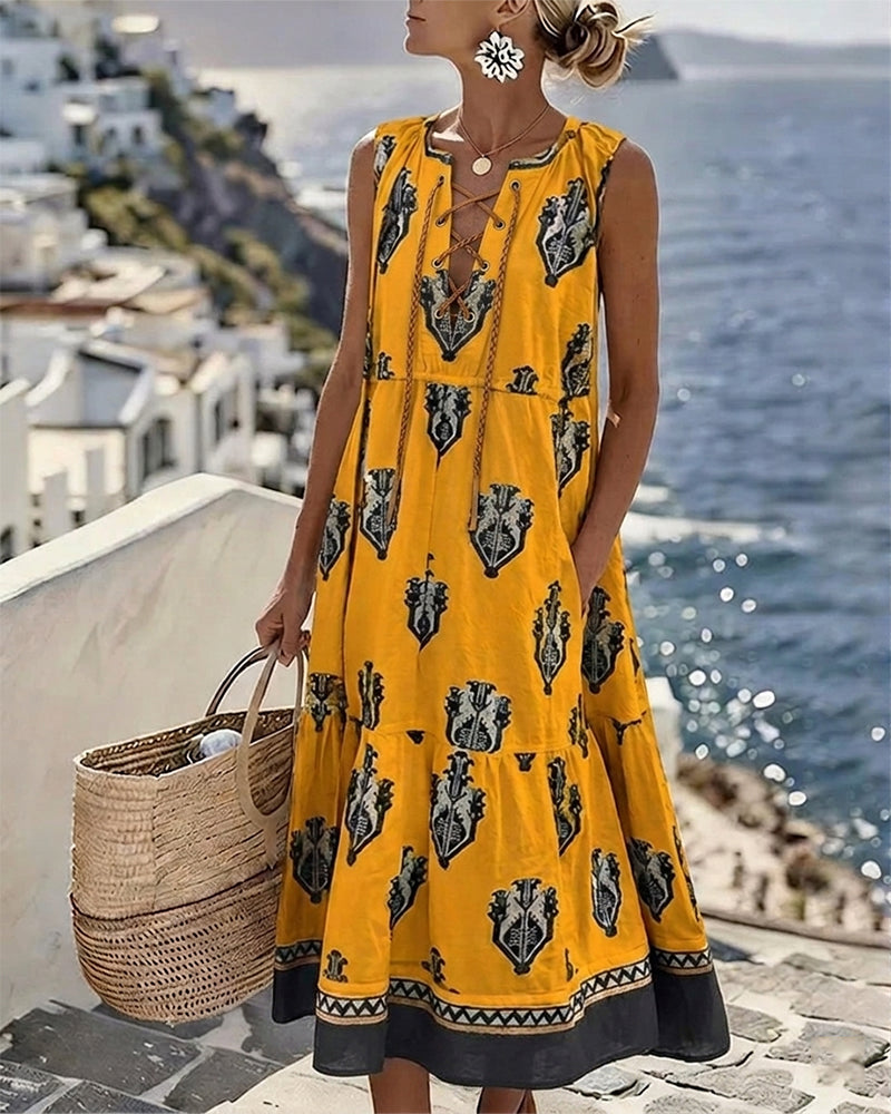 Robes Ethnique Imprimé Attacher Sans Manches Longue