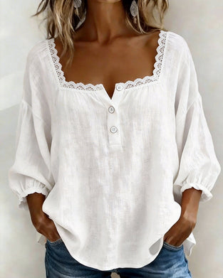 Blouse À Col Carré En Dentelle Manches Bouffantes