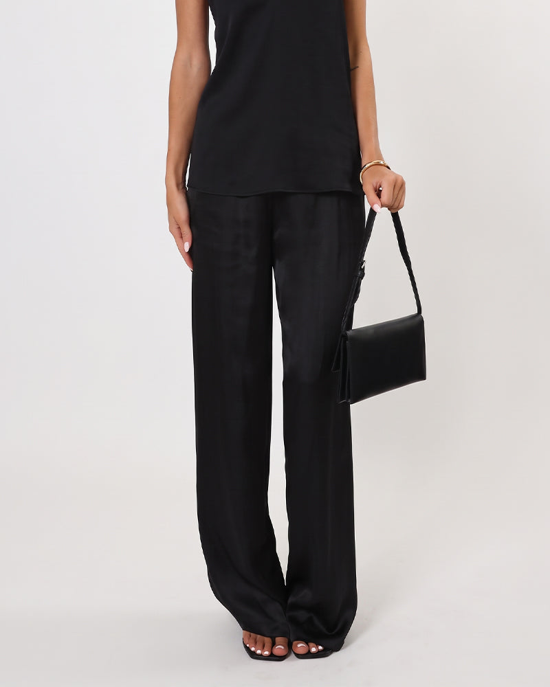 Pantalon Diagonal Rayé Patchwork Uni Jambe Large