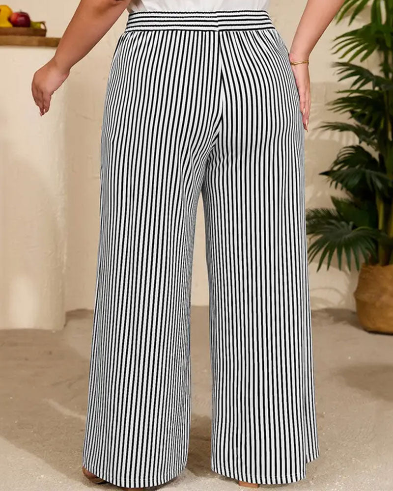 Pantalon Rayé Taille Milieu Long