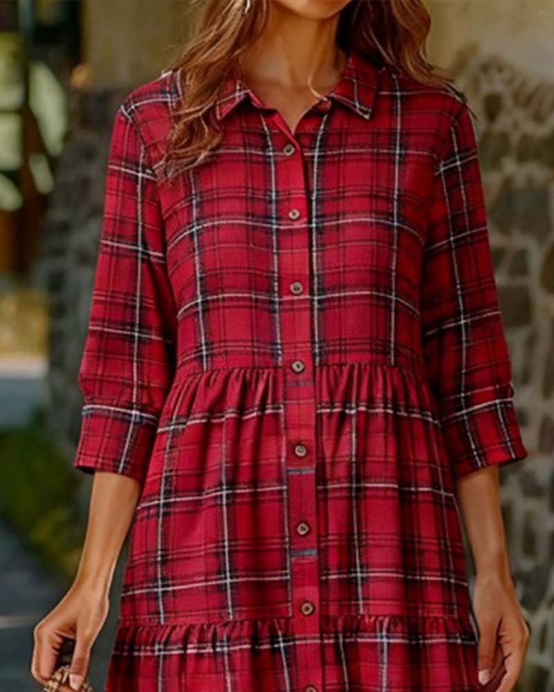 Robe Plaid Sept-Quart Manche Superposée