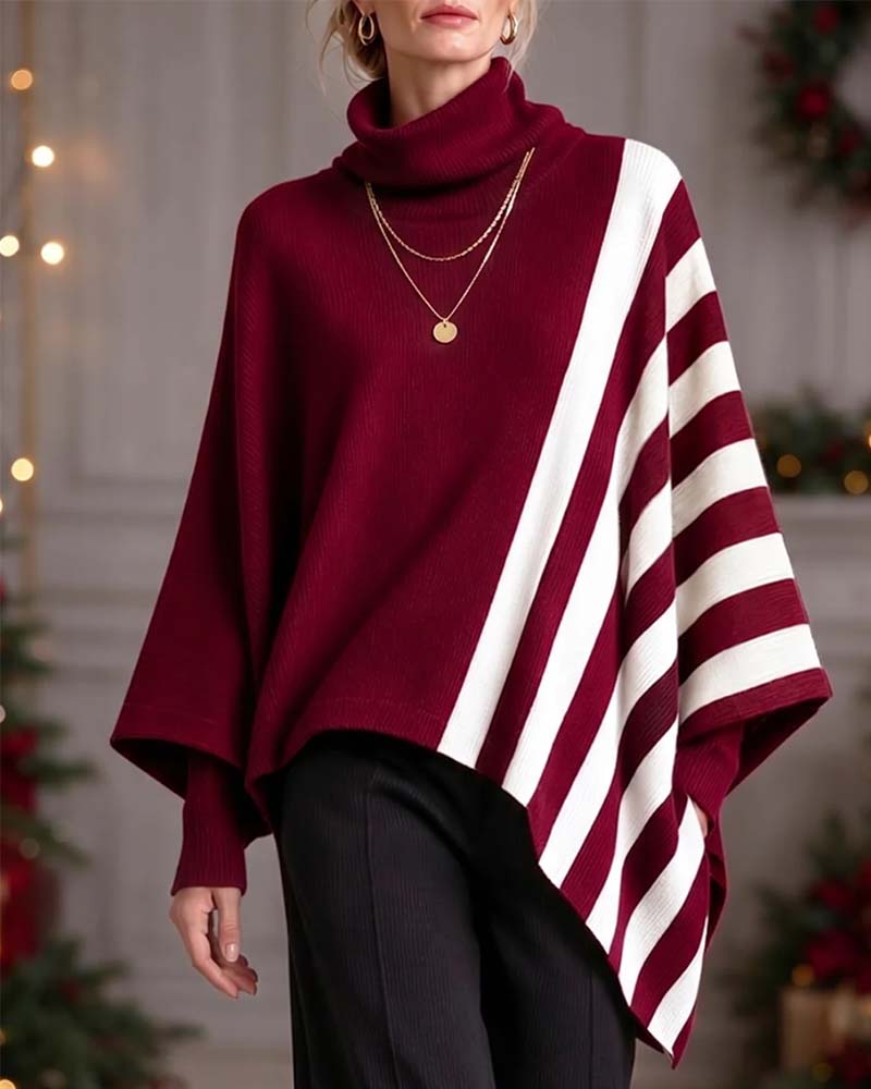 Pull Irrégulier Col Roulé Rayé