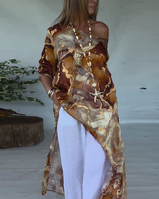 Blouse Fendue Imprimée À La Mode