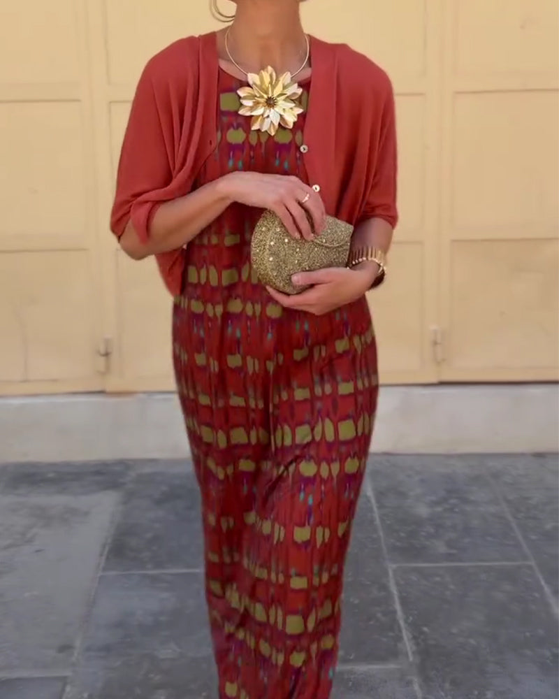Ensemble Veste Courte Imprimée Robe Longue