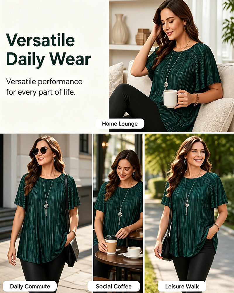 T-Shirt Grande Taille Unie Plissée Manches Courtes