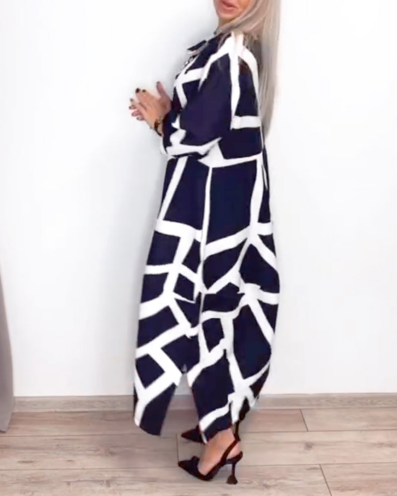 Robe Revers Ample Imprimé Géométrique