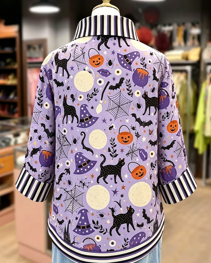 Blouse Revers Bouton Rayure Halloween