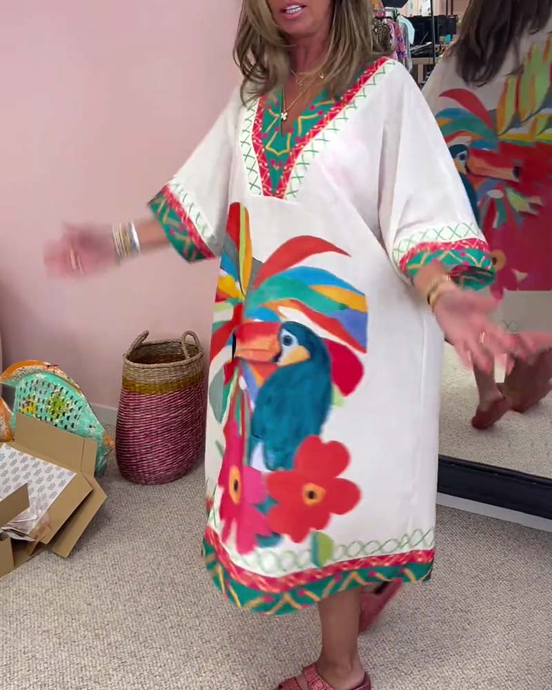 Robe à col en V imprimée Graffiti