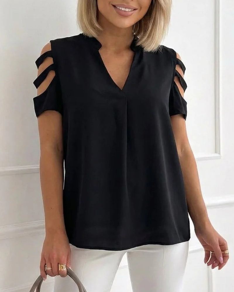 Blouse Découpage Bretelle Encolure V Manche Courte