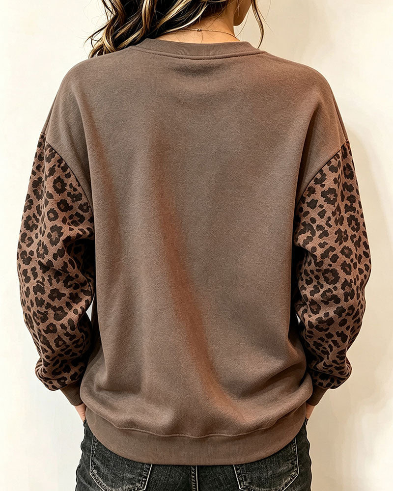 Sweatshirt Col Rond Imprimé Léopard