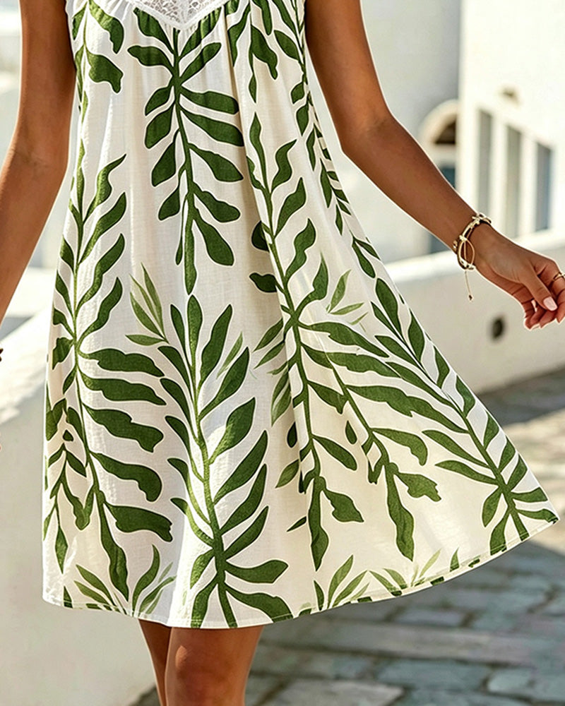 Robe Sans Manches Dentelle Col V Fleuri
