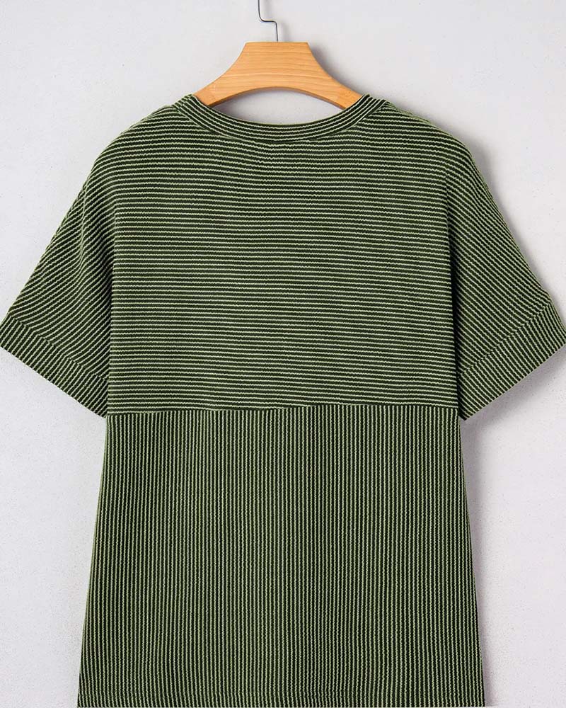 T-Shirt Rayé Manche Courte Encolure Ronde