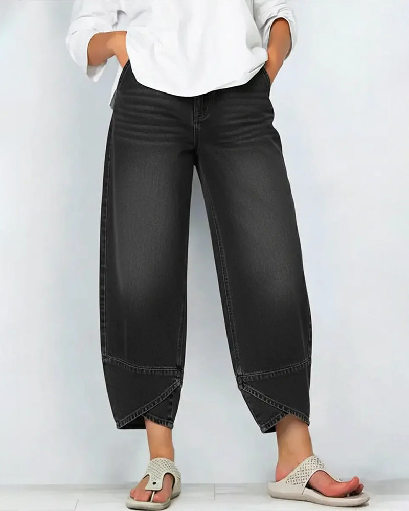 Pantalon En Denim Patchwork Décontracté