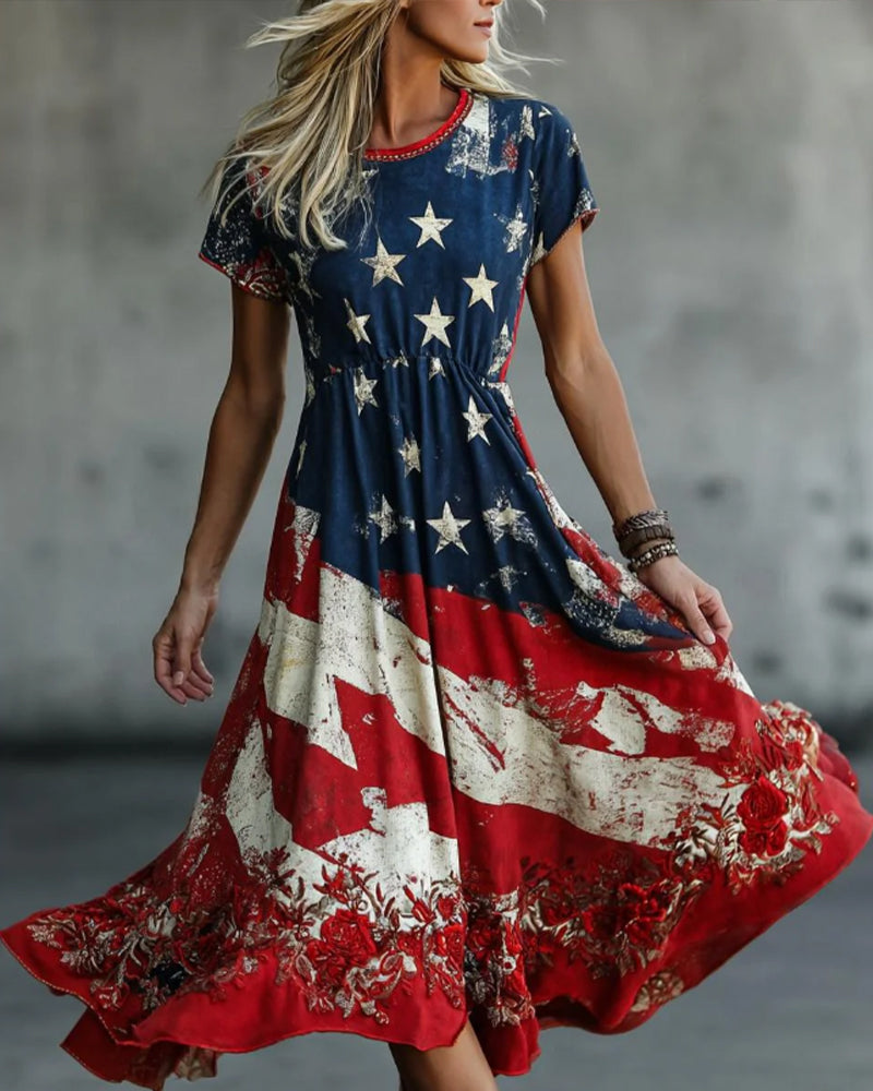 Robe Drapeau Col Rond Taille Coupe A