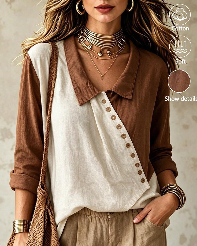 Chemise Patchwork Bouton Bloc De Couleur