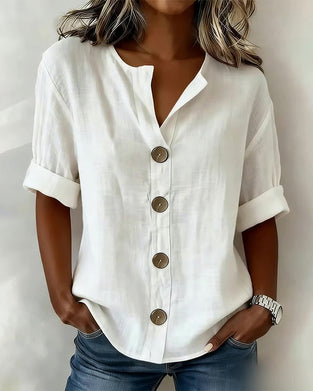 Blouse Ample À Manches Courtes Et Grands Boutons