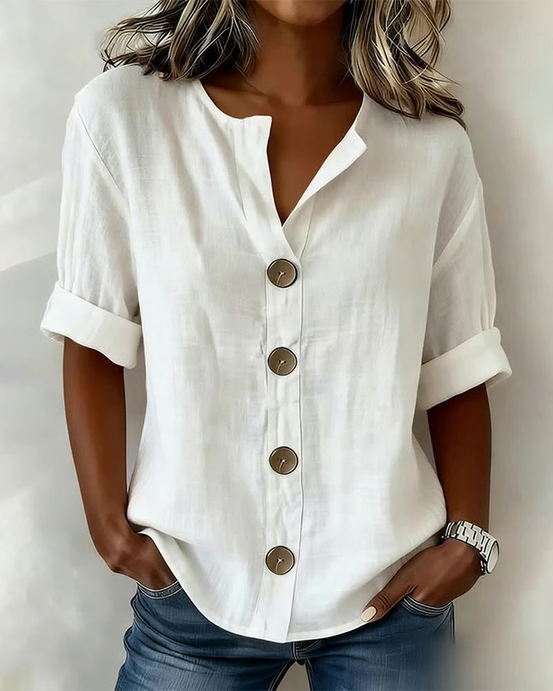 Blouse Ample À Manches Courtes Et Grands Boutons