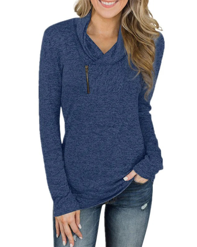 Haut Unie Pullover Fermeture Éclair Ajusté