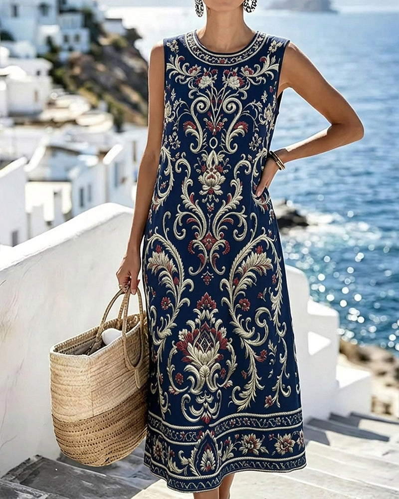 Kleid Vintage Geblümt Ärmellos Lang