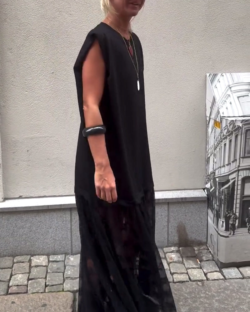 Robe sans Manches en Mesh et Patchwork