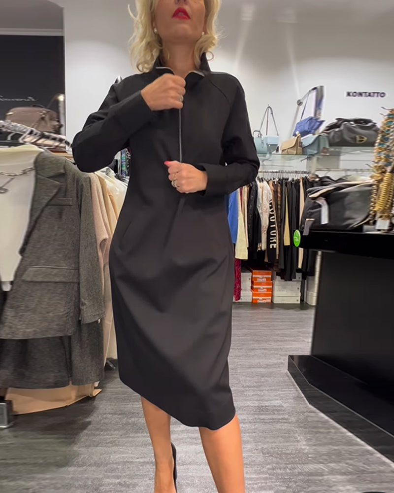 Robe zippée à col montant de couleur unie