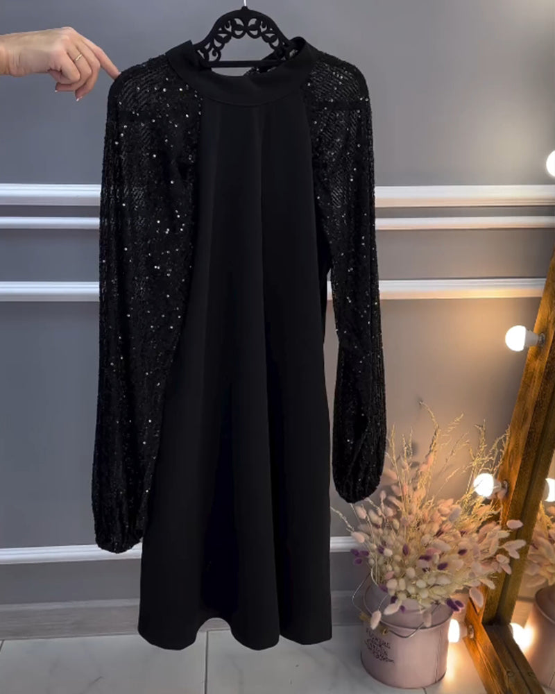 Robe de couleur unie à manches patchwork