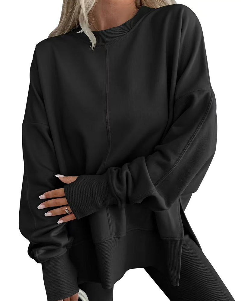 Sweatshirt Fente Latérale Col Rond Ample