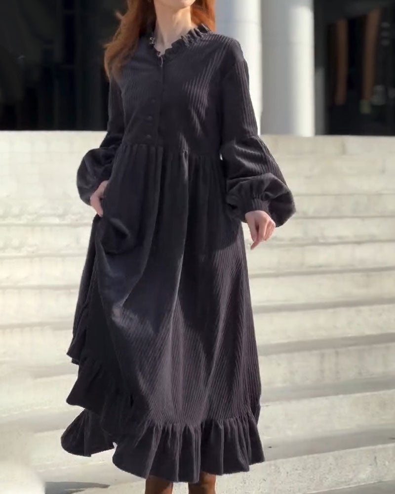 Robe Col En V Volant Plissé Maxi