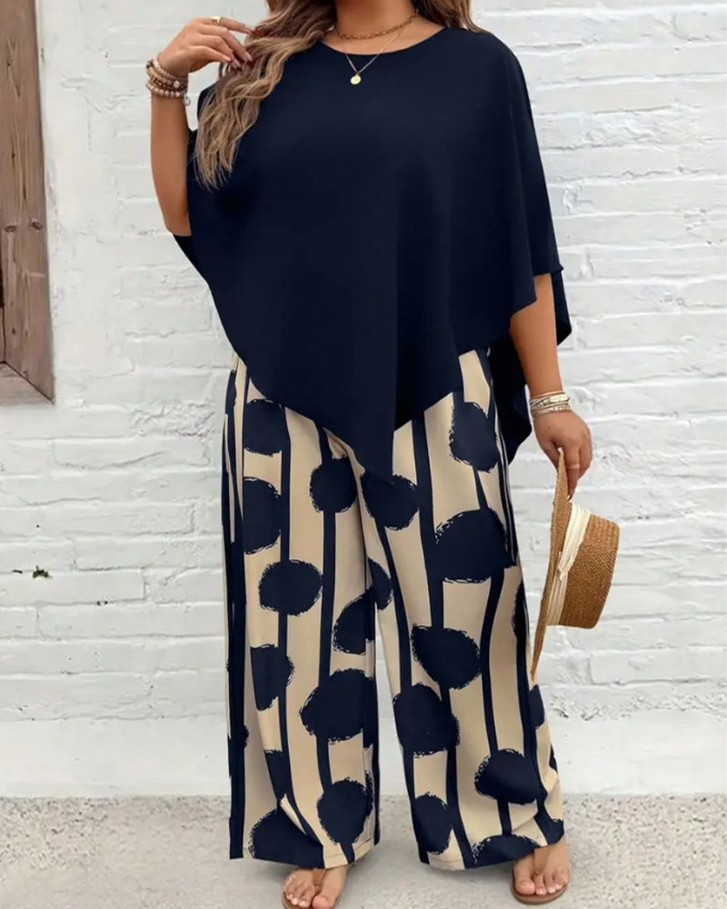 Ensemble Haut Style Cape Et Pantalon Large Imprimé