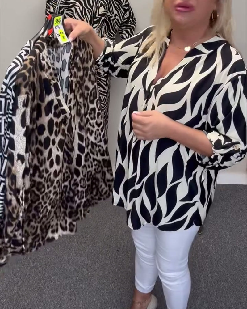 Blouse décontractée imprimée à col en V