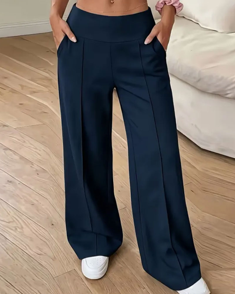 Pantalon Taille Haute Poche Large Jambe Long