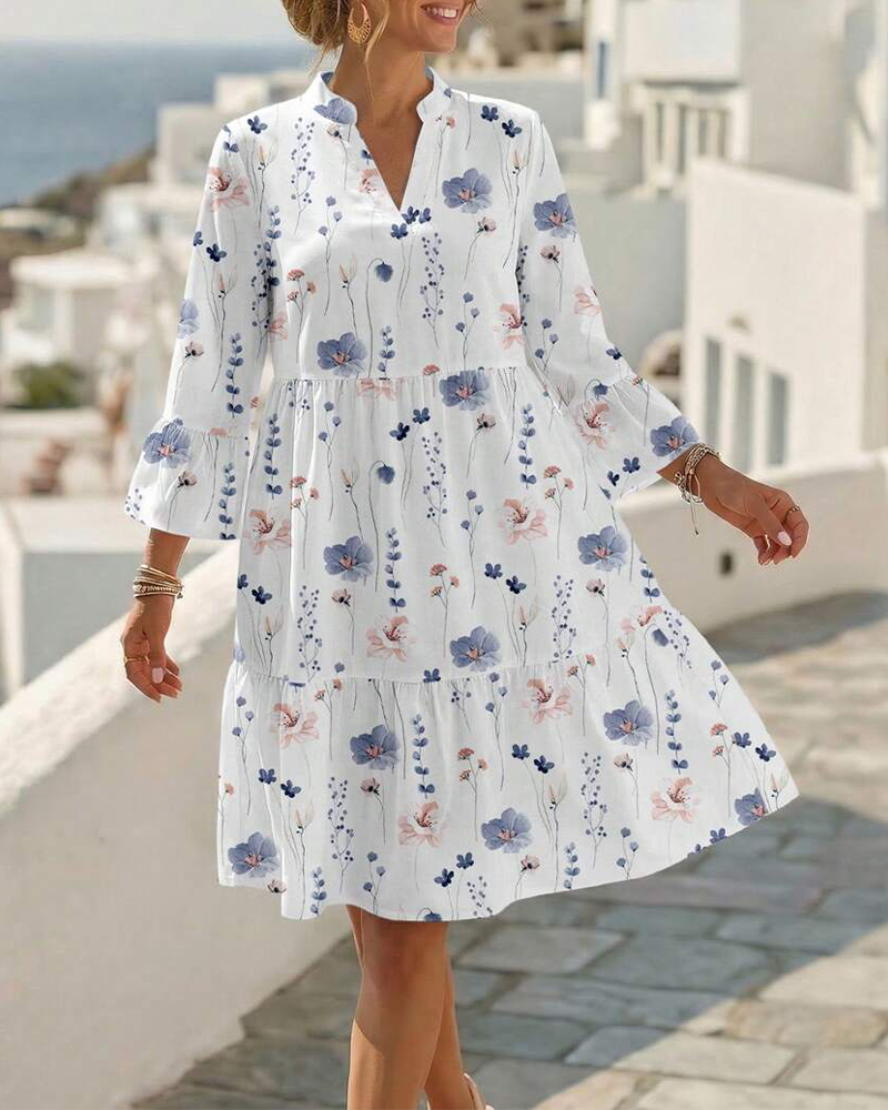 Robe Col V Imprimé Floral Midi