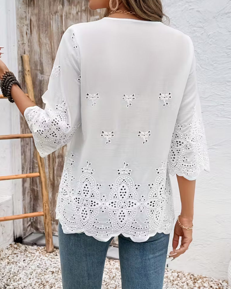 Blouses Sexy Dentelle Ajourée Col En V