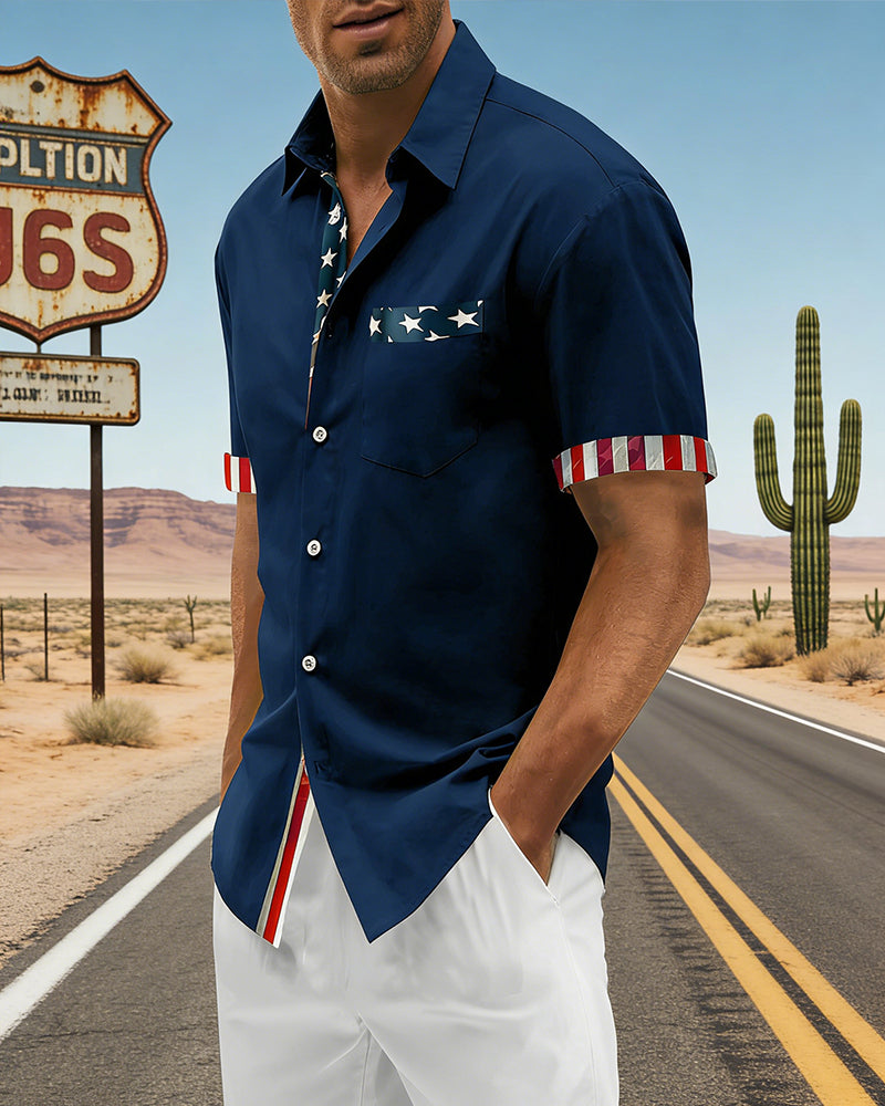 Chemise Étoiles Et Rayures Imprimé Manches Courtes