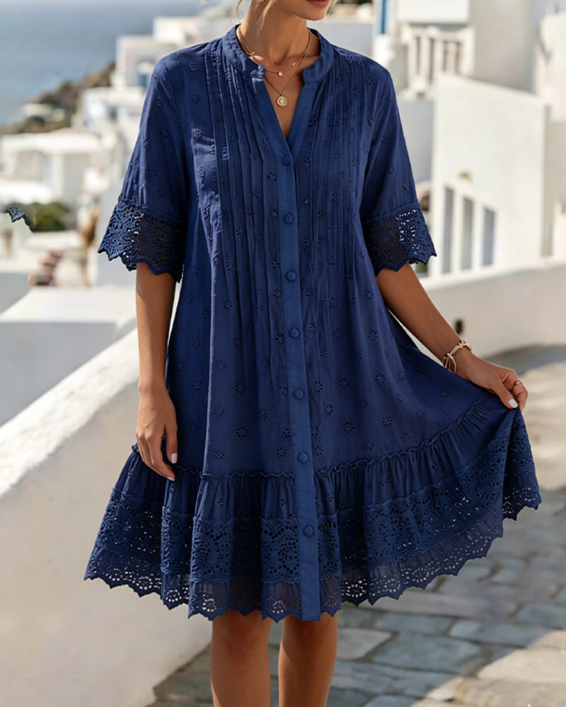 Robe Col V Demi-Manches Ourlet A