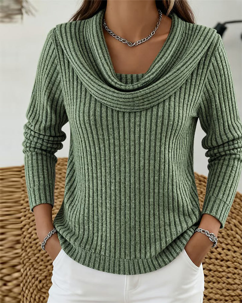 Blouse Côtes Encolure Cache-Cœur Manches Longues