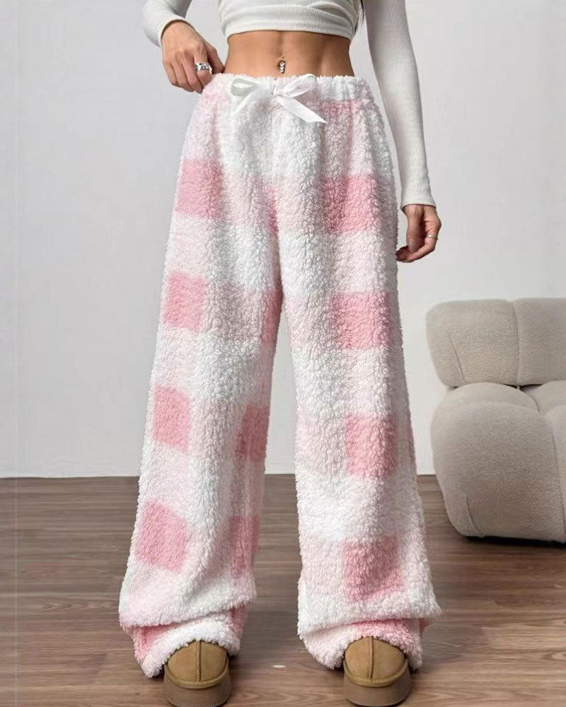 Pantalon À Carreaux Cordon Long
