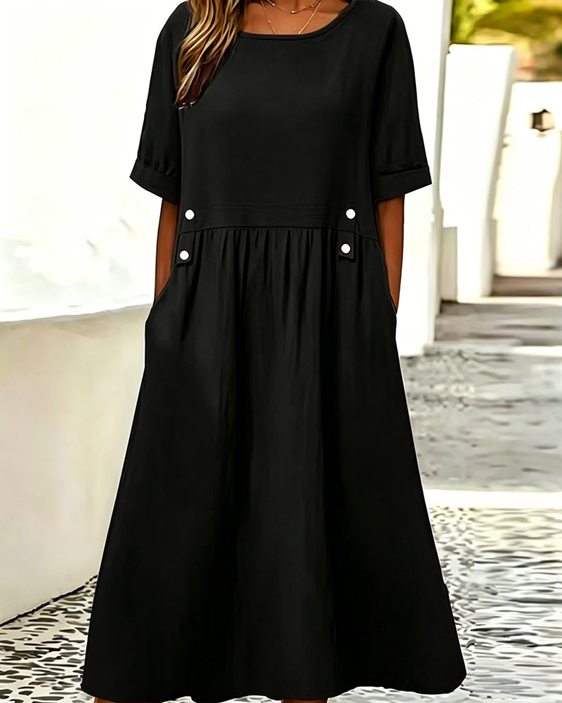 Robe Encolure Ronde Manche Courte Couleur Unie