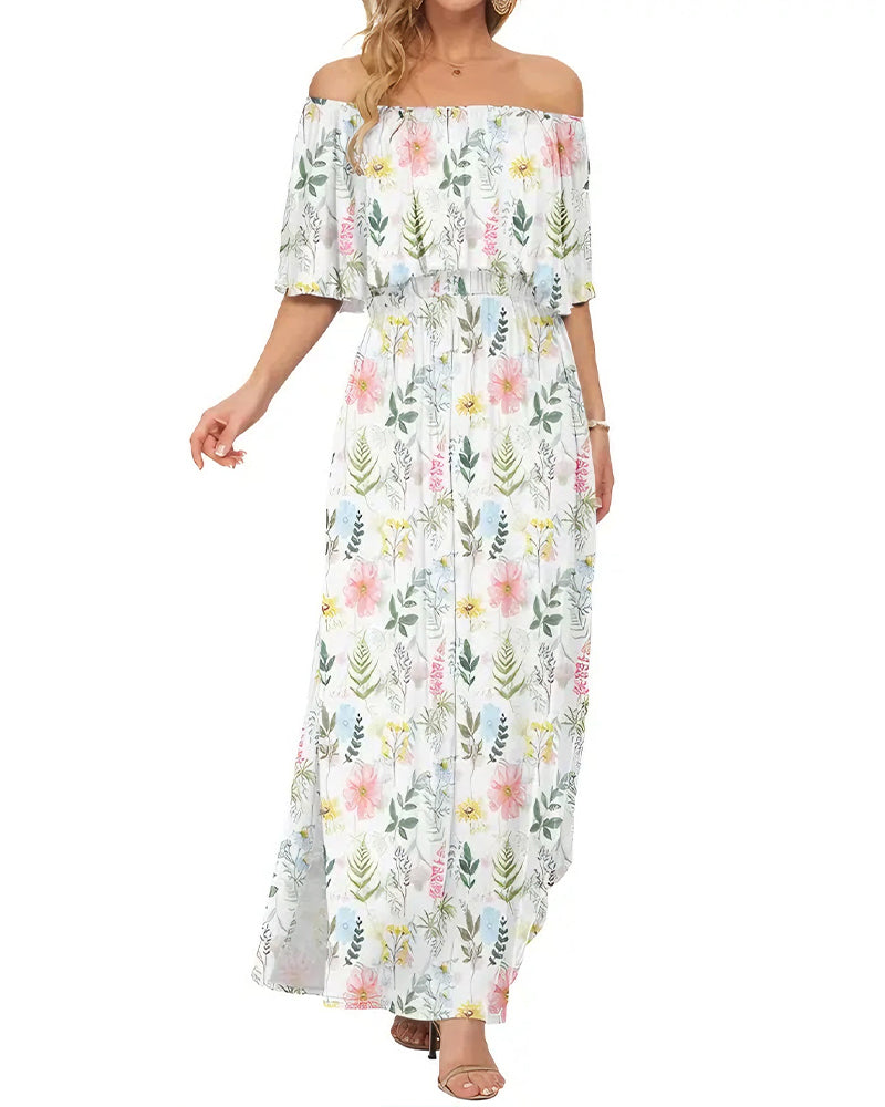 Robe Élégante Lavage À L'encre Fleurie Maxi
