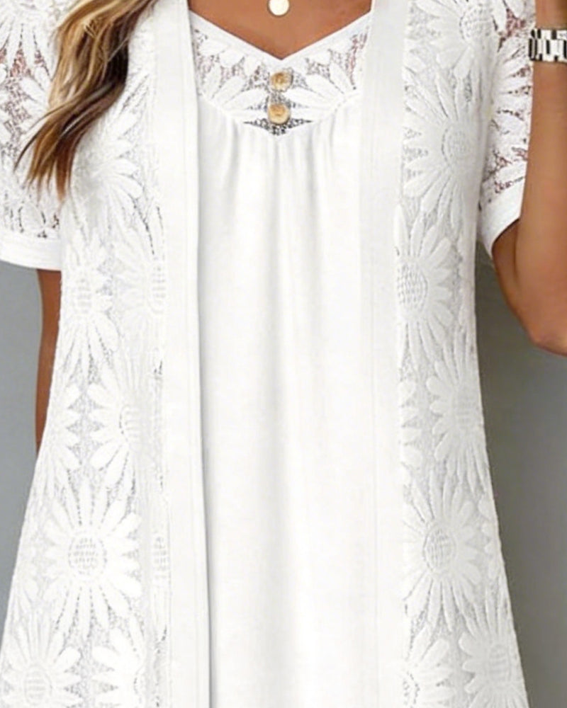 Robe Marguerite Dentelle Faux Deux-Pièces