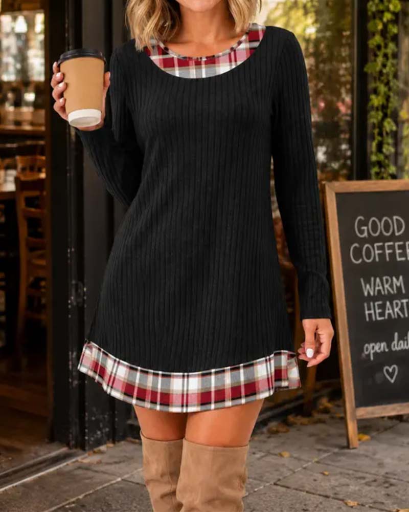 Robe À Carreaux Faux Deux Pièces