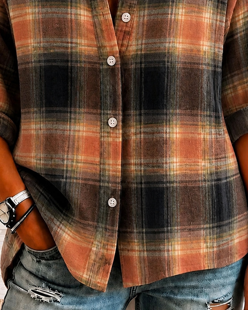Chemise Revers À Carreaux Manches Longues