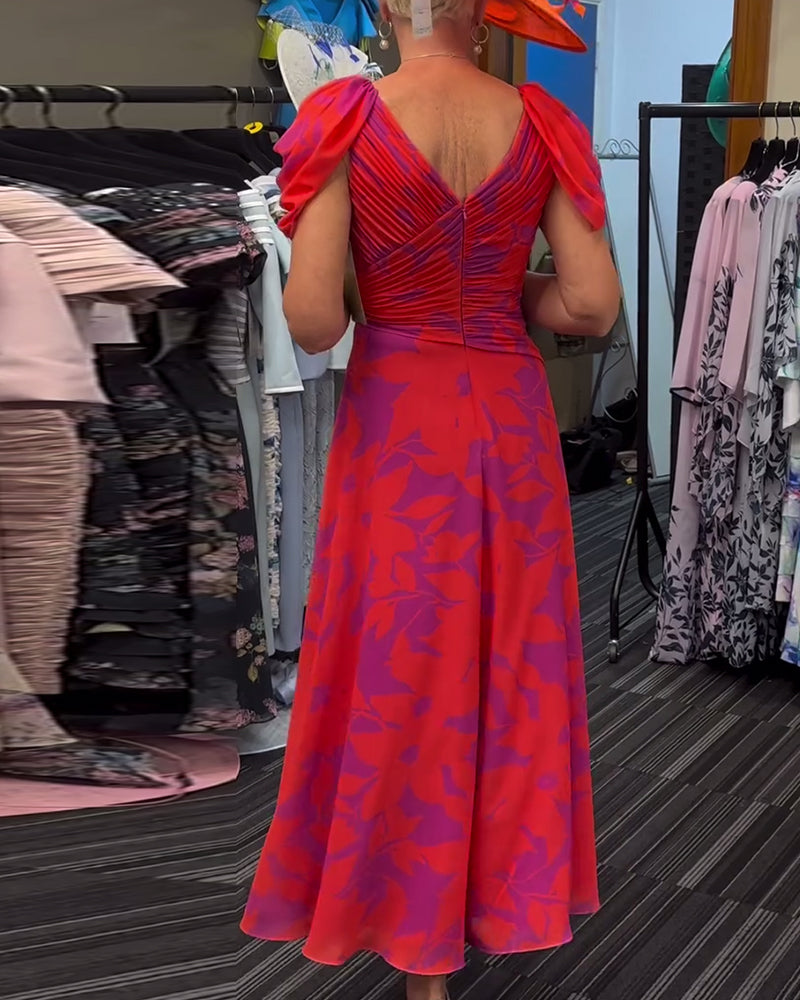 Robe imprimée fendue plissée