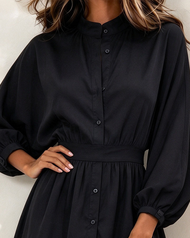 Robe Col Montant Manche Lanterne Dentelle Patchwork