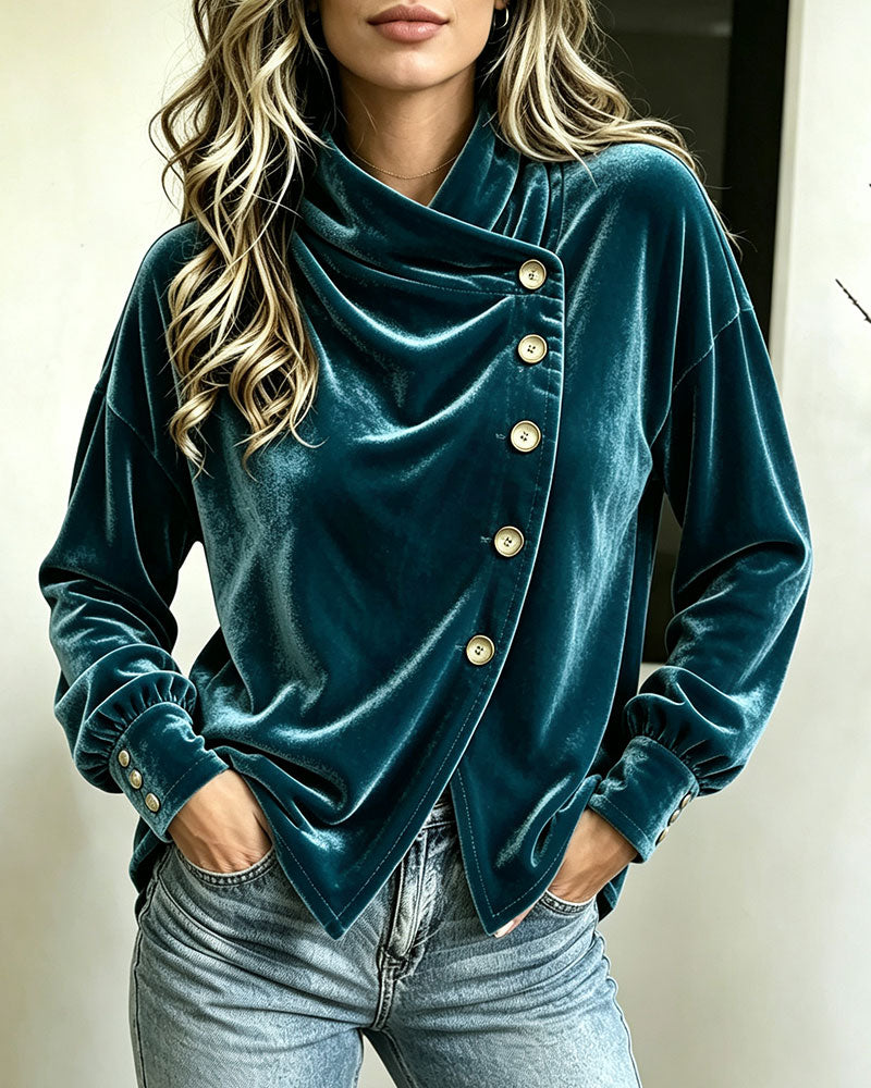 Blouse Col Roulé Fente Croix Bouton