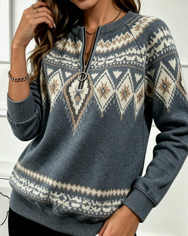 Sweat-Shirt Fermeture Éclair Imprimé Manches Longues