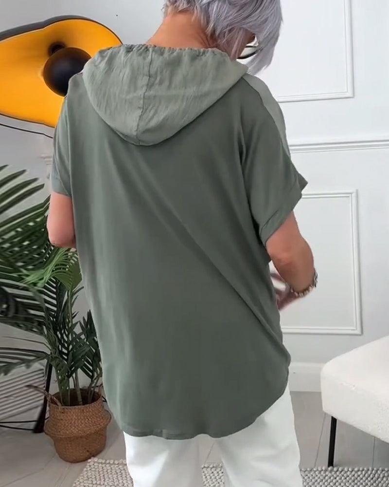 Blouse décontractée à capuche et manches courtes à imprimé floral