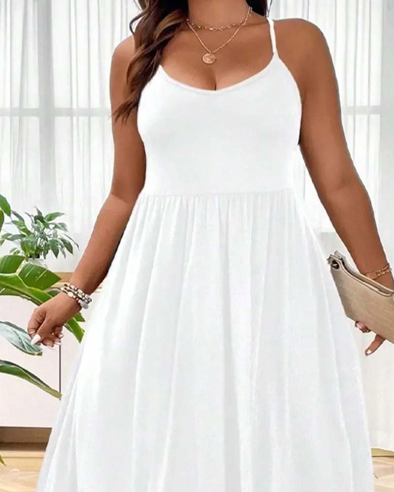 Robes Col V Évasé Bretelle Spaghetti Longue